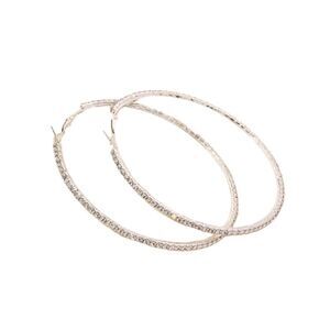 Rhinestone Crystal Super Sparkle Large Hoop Earrings Silver Tone Women’s Size OS
